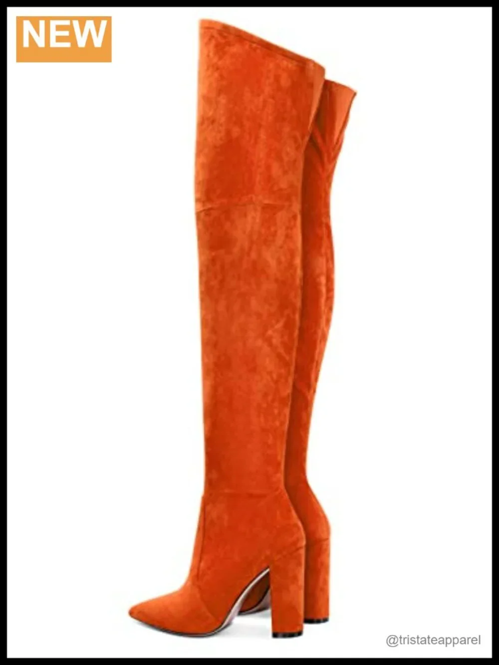 Over Knee Boots Chunky Block High Heel Pointed Toe Zip Rhinestones 4 Inch